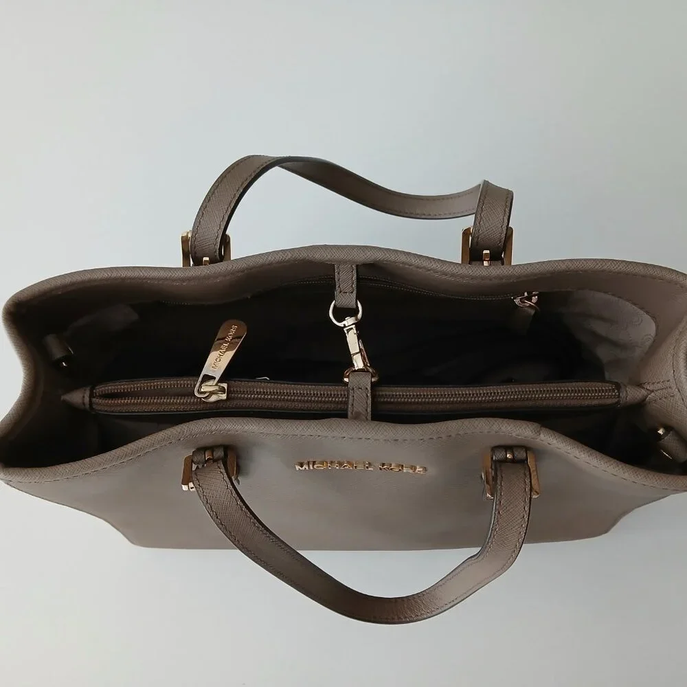 Michael Kors Saffiano Leather Medium Tote - Khaki w/ Gold Hardware